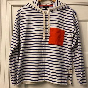 COPY - LIKE NEW WOMEN'S J.CREW PATCH POCKET HOODIE IN STRIPED MARINER CLOTH WHI…